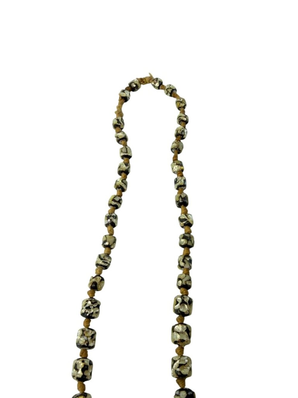 Vintage Murano Chunky Knotted Resin Prayer Bead Necklace Gold Foil Black 32" - Picture 7 of 11